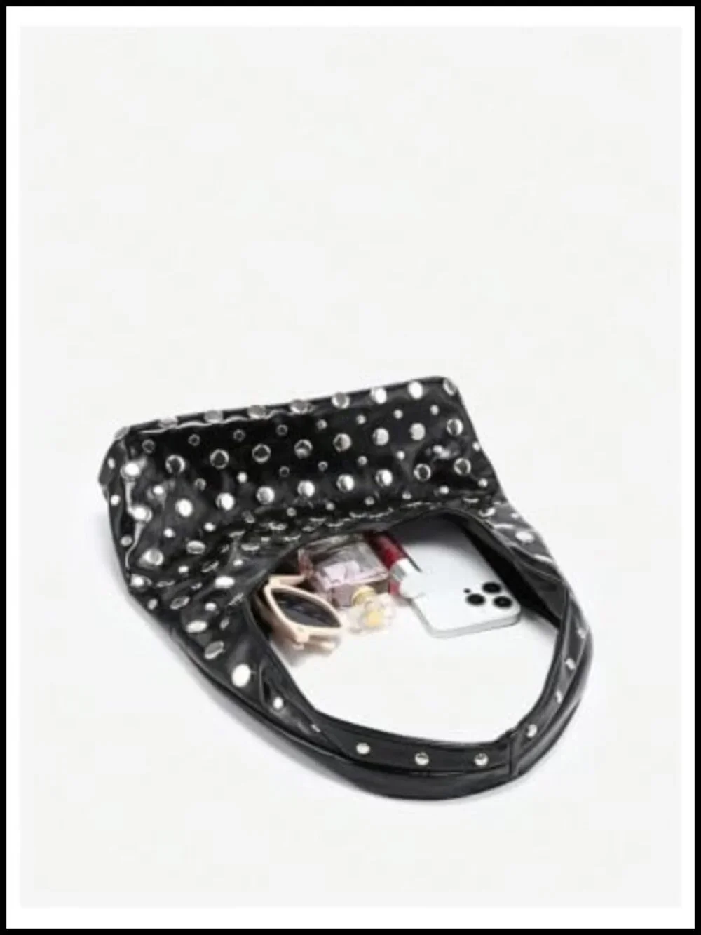 Faux Leather Rivet Studded Hobo Handbag Top Handle Y2K Punk Crescent Bag